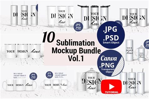 Sublimation mockup BUNDLE vol1, Full Wrap Tumbler (2291659)