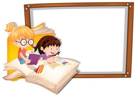 Border template with two girls reading 419090 Vector Art at Vecteezy