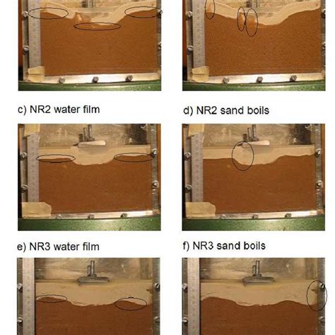 Illustration of sand boils using before and after images of test DM1 ...