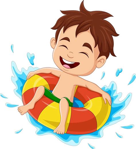 niño pequeño de dibujos animados divirtiéndose en la piscina 6605355 ...