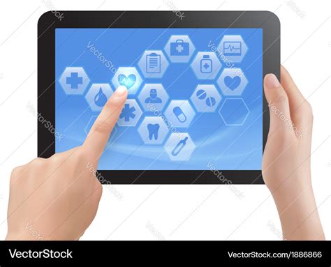 Two hands touch screen of tablet with medical Vector Image