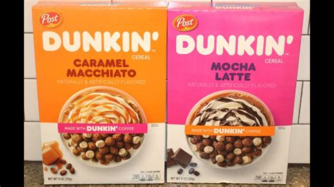 Post Dunkin’ Cereal: Caramel Macchiato & Mocha Latte Review - YouTube