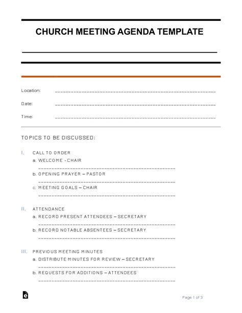 Free Church Meeting Agenda Template - PDF | Word – eForms