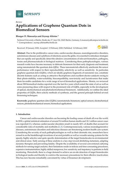 (PDF) Applications of Graphene Quantum Dots in Biomedical Sensors