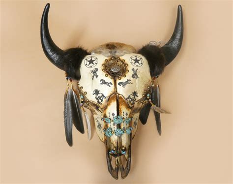 Native American Buffalo Skull 24.75" - Horses (ps109) - Mission Del Rey ...