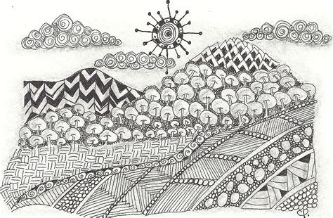 Zentangle Inspired Abstract Landscape Drawing by Ceil Petrucelli - Fine ...