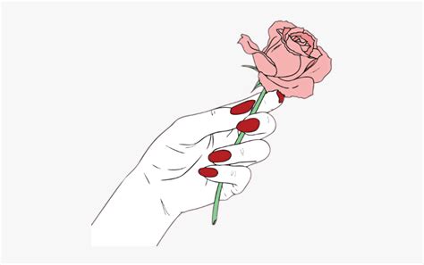 Clip Art Flower Outline Tumblr - Hand Holding Rose Drawing , Free Transparent Clipart - ClipartKey