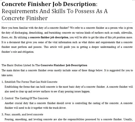 Concrete Finisher Job Description: Requirements And Skills To Possess As A Concrete Finisher ...