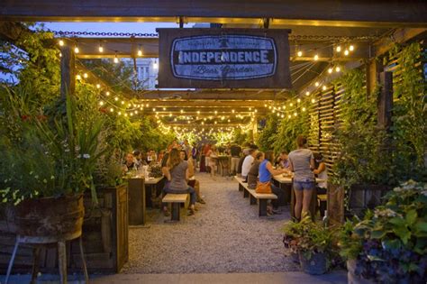 Independence Beer Garden in Philadelphia at night | Beer garden design ...