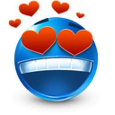 Funny Blue Emoji with Hearts