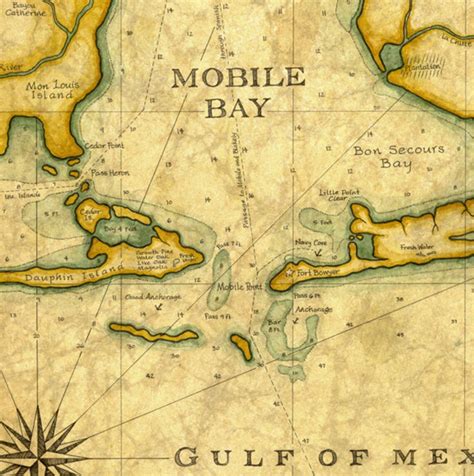 Mobile Bay Map Art c. 1820 14 x 19 Mobile Bay | Etsy