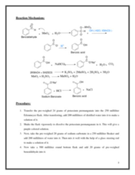 SOLUTION: Oxidation reaction synthesis of benzoic acid from benzaldehyde - Studypool