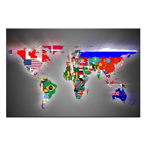 Colorful National Flags World Maps Painting Prints on Canvas Gray ...