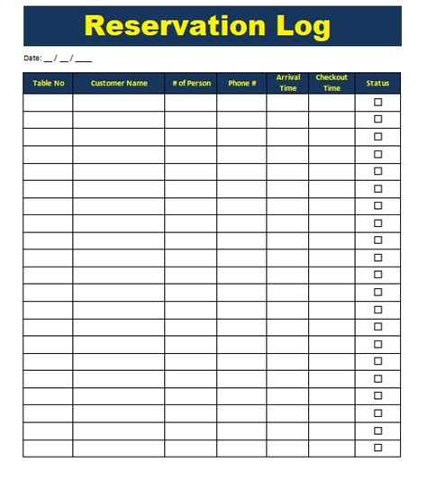 Reservation Log Templates | 10+ Free Printable Word & Excel Samples ...