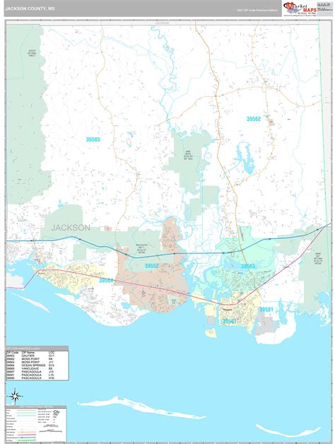 Jackson County, MS Wall Map Premium Style by MarketMAPS