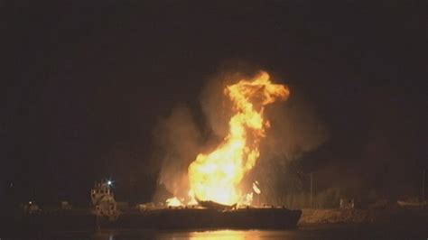 2 Barges Erupt in Flames After Explosions Video - ABC News