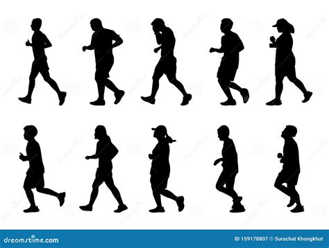 Silhouette People Running on White Background, Lifestyle Man and Women ...