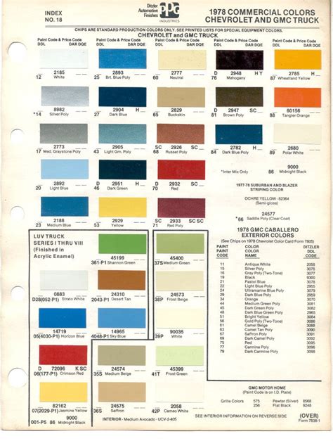 1969 Chevy Truck Color Chart