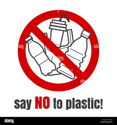 No plastic sign. Say no plastic bags and bottles emblem, stop plastics ...