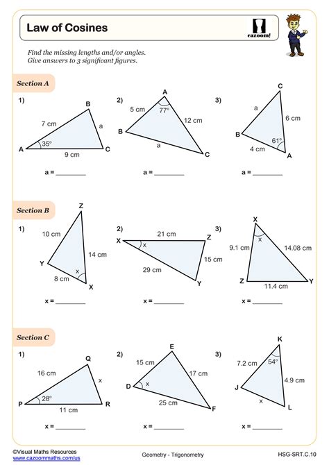 Law of Cosines Worksheet | Algebra II PDF Worksheets