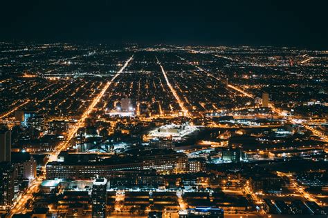 wallpaper night city, city lights, aerial view, overview, chicago HD : Widescreen : High ...