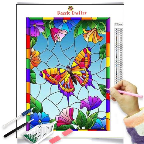 STAINED GLASS BUTTERFLY Diamond Painting Kit | Stained glass butterfly ...