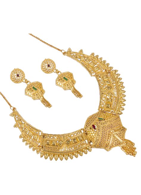 Shop Gold Mehndi Necklace Set Online : 165740