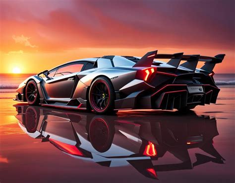 Lamborghini veneno Three-Quarter Angle at sunset - AI Generated Artwork - NightCafe Creator