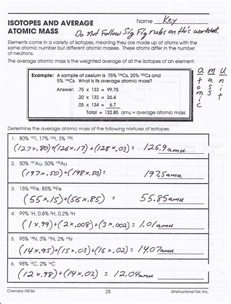 Isotopes And Average Atomic Mass Worksheet Answers — db-excel.com