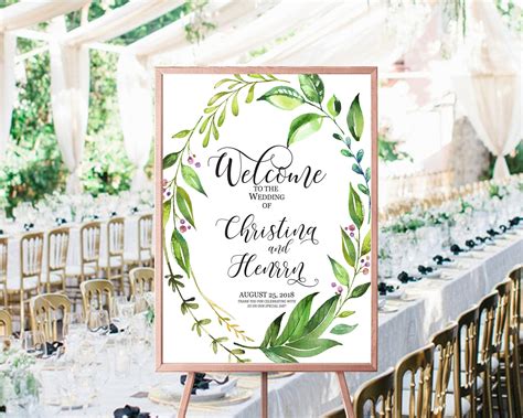 Greenery Welcome wedding sign Template, Editable wedding sign ...