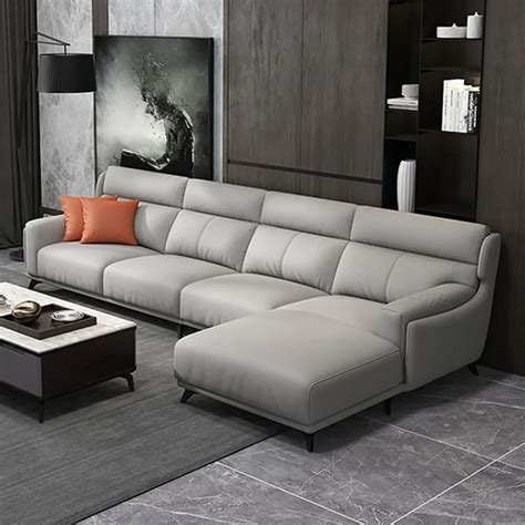 Grey Faux Leather Sectional Sofa | Baci Living Room