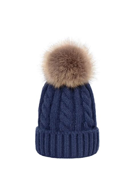 Braid Knit Pom-Pom Beanie Hat in Navy - Retro, Indie and Unique Fashion