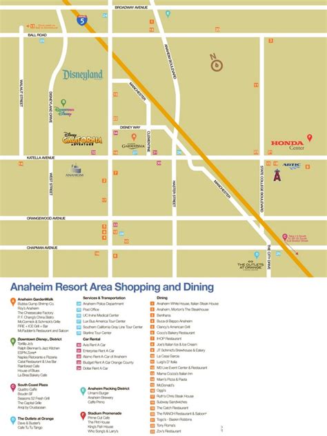 Anaheim Resort Area Shopping And Dining Map - Ontheworldmap.com