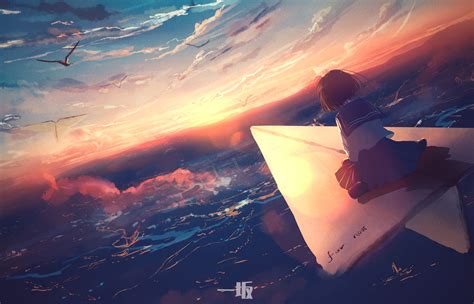 1400x900 Anime Girl Flying Paper Plane 4k Wallpaper,1400x900 Resolution HD 4k Wallpapers,Images ...