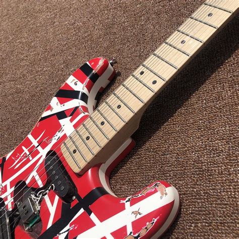 Custom Grand electric Eddie guitar/Heavy Aged/Black white red stripe ...