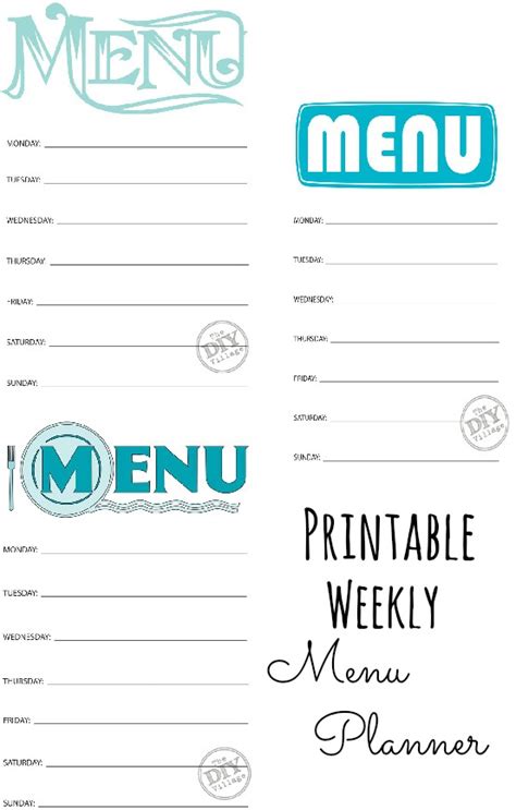 Free Printable Weekly Menu Planner - The DIY Village