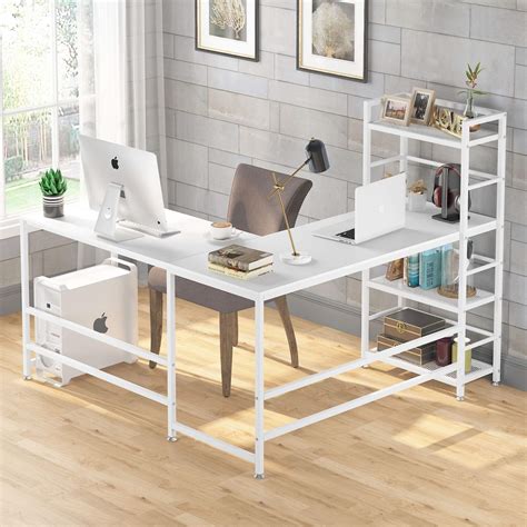 Tribesigns 59 Inch L Shaped Computer Desk, Corner Desk with 4-Tier ...