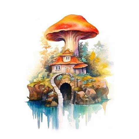 Premium Photo | Watercolor painting of a mushroom house