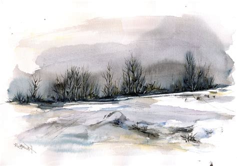 Winter Landscape Watercolor Paintings at PaintingValley.com | Explore collection of Winter ...