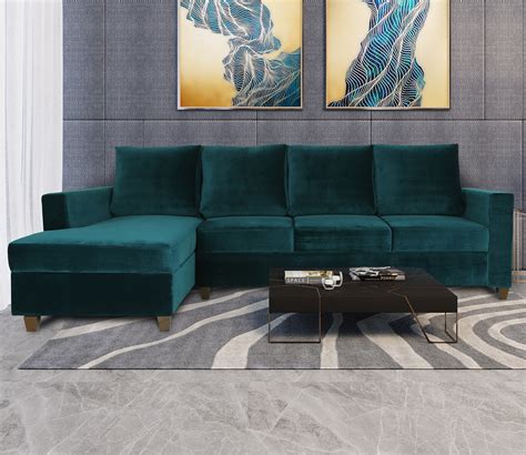 Buy Laura Left Aligned Sectional Sofa (Teal Upholstery) Online in India at Best Price - Modern L ...