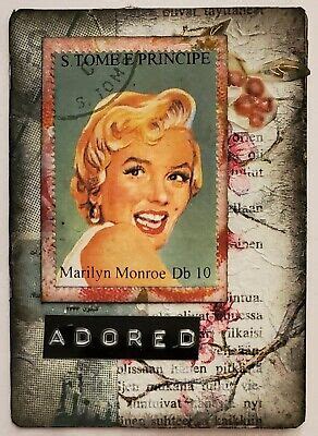 Mixed Media Collage Art Card ACEO MARILYN MONROE Vintage Postage Stamp ADORED | eBay