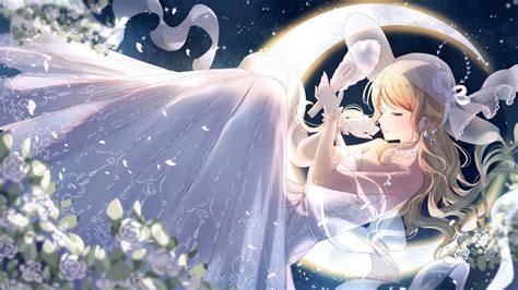 Anime Girl Moon Angel Wallpaper