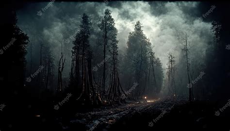 Premium AI Image | Terrible effects of large forest fire at night woodland