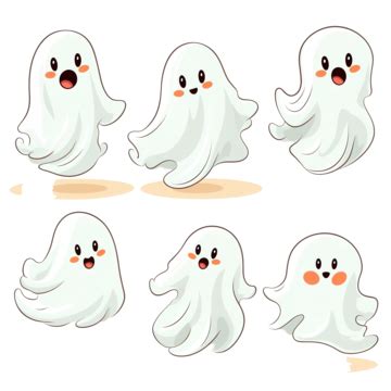 Cheerful Ghosts Set Of Cute Ghost For Halloween Cartoon Flat Vector, Set, Cute Illustration ...