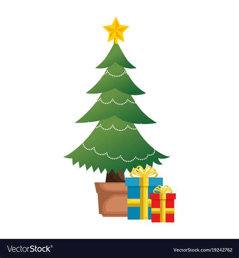 Merry christmas tree with gifts Royalty Free Vector Image