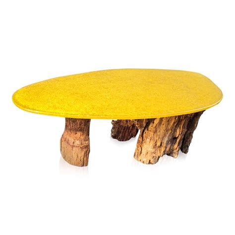 Modern Yellow Oval Resin Wooden Dining Table | Chairish