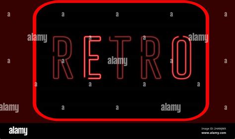 Digital composite image of illuminated neon retro text in red over black background Stock Photo ...