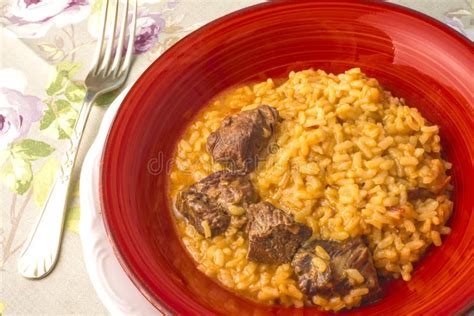 Italian Beef Risotto, Rice with Beef Meat Background Stock Photo ...