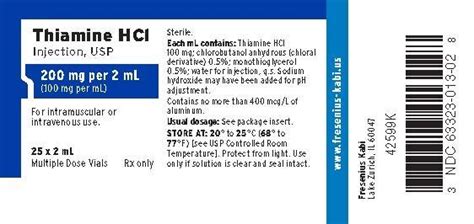 Thiamine Hydrochloride Injection - FDA prescribing information, side ...