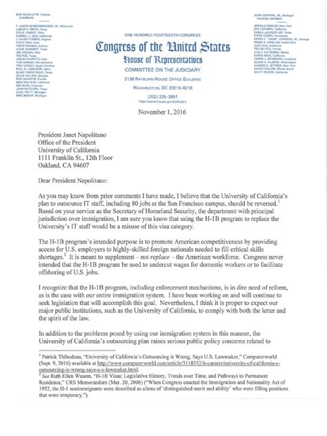 U.S. Congresswoman Zoe Lofgren's Letter to UC President Janet Napolitano